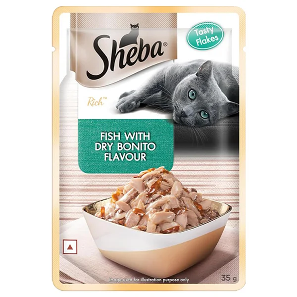 Sheba Fish With Dry Bonito Flake Wet Food for Cat, 35 gm, Pack of 1