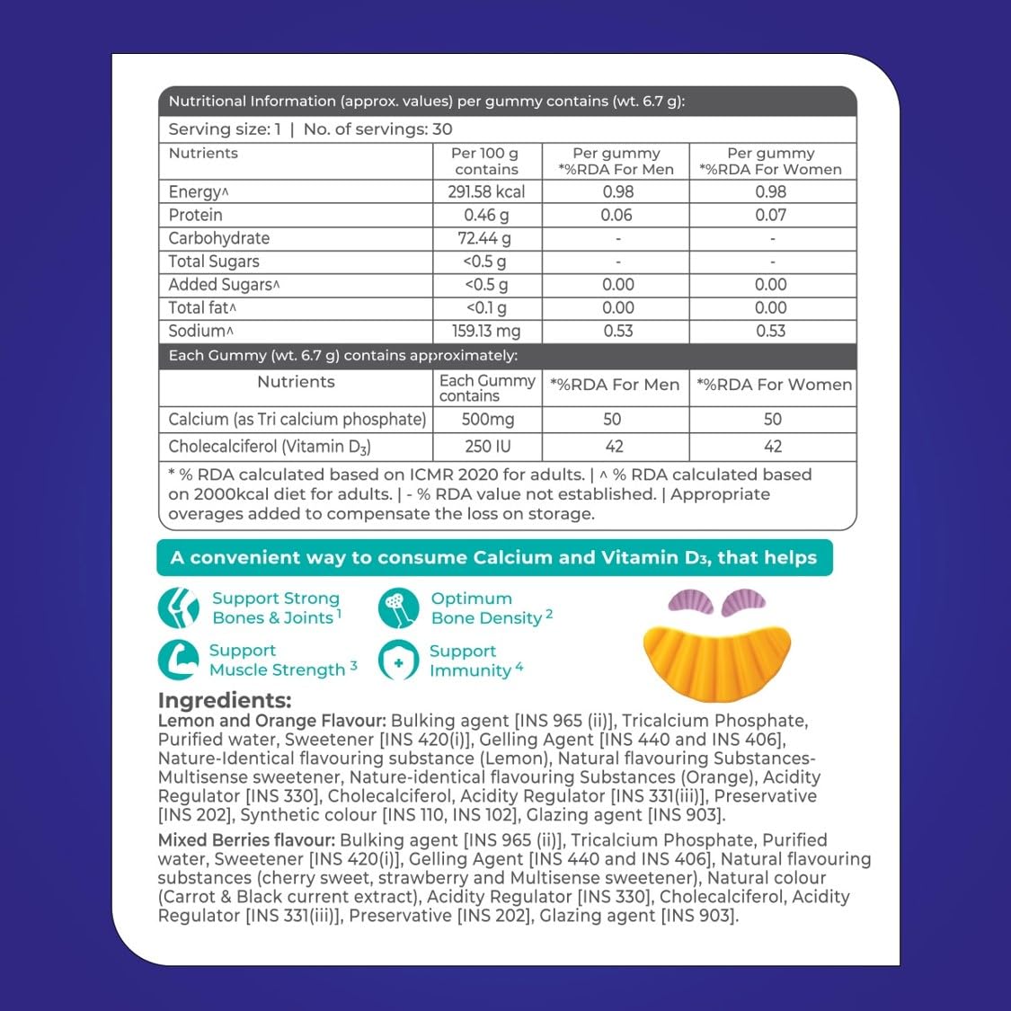 Shelcal Pro Sugar Free Lemon & Orange-Mixed Berries Flavour Gummies 30's, Pack of 1 GUMMIES Shelcal Pro Sugar Free Lemon & Orange-Mixed Berries Flavour Gummies 30's, Pack of 1 GUMMIES