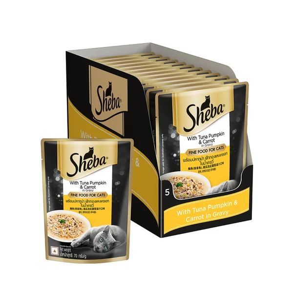 Sheba with Tuna Pumpkin &amp; Carrot in Gravy Fine Wet Food for Cat, 840 gm (70gm x 12 Sachets), Pack of 1