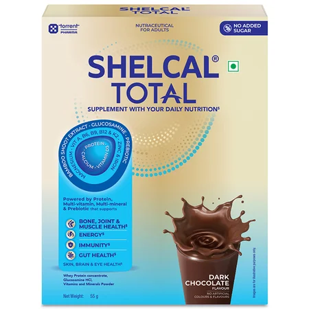 Shelcal Total Adults Sugar Free Dark Chocolate Flavour Powder, 55 gm