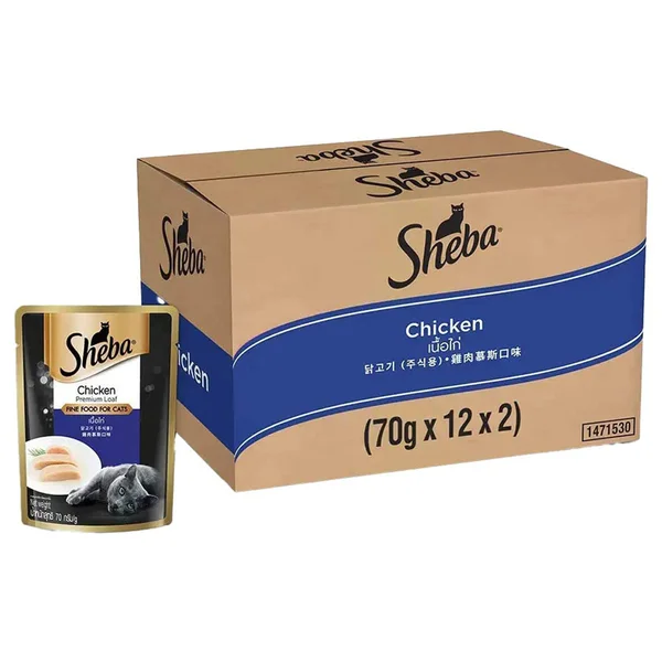 Sheba Chicken Premium Loaf Fine Wet Food for Cat, 1.68 kg (70gm x 24 Sachets), Pack of 1