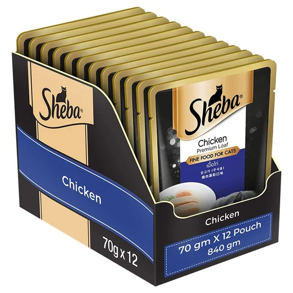 Sheba Chicken Premium Loaf Fine Wet Food for Cat, 840 gm (70gm x 12 Sachets), Pack of 1