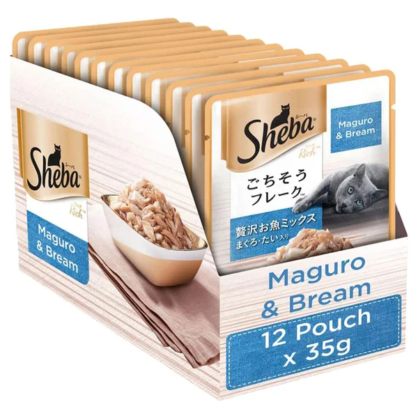 Sheba Maguro &amp; Bream Flavour Wet Food for Cat, 420 gm (35gm x 12 Sachets), Pack of 1