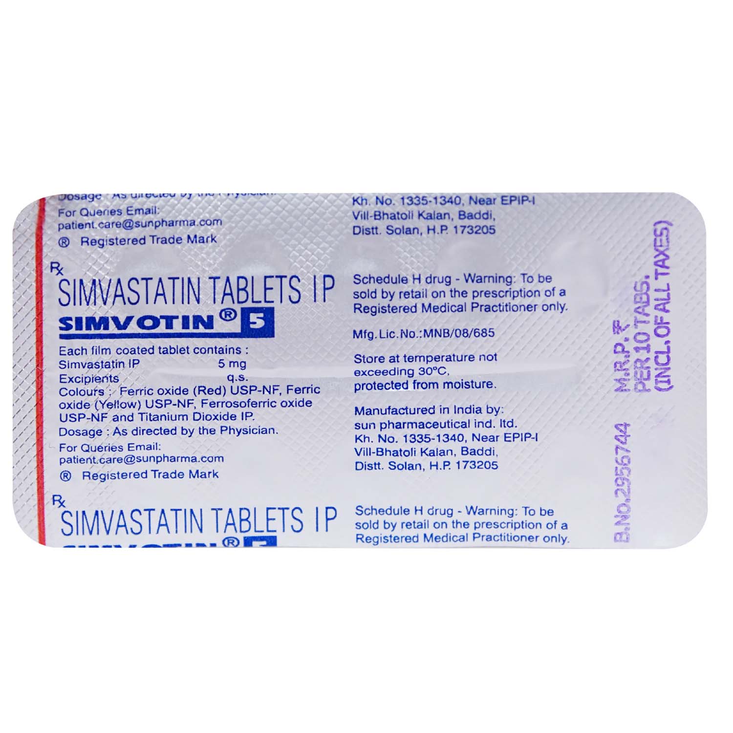 SIMVOTIN 5MG TABLET, Pack of 10 TABLETS SIMVOTIN 5MG TABLET, Pack of 10 TABLETS