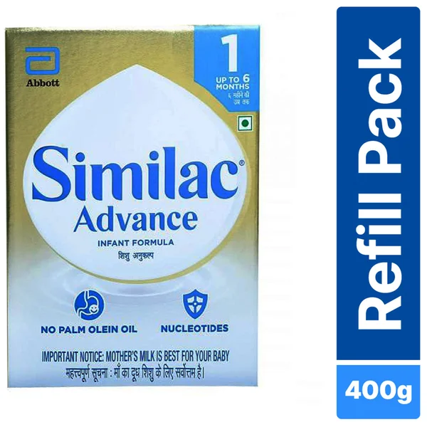 Similac Advance Infant Formula Stage 1 Powder (Up to 6 Months), 400 gm Refill Pack, Pack of 1