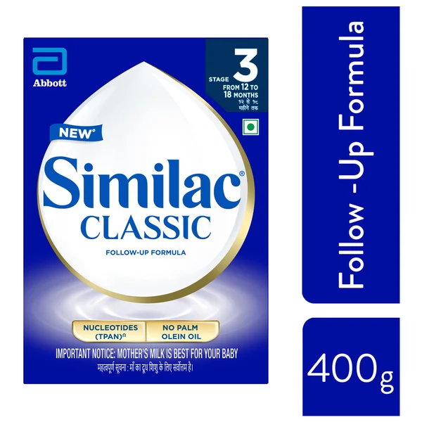 Similac Classic Follow-Up Formula Stage 3 Powder (After 12 Months), 400 gm Refill Pack, Pack of 1