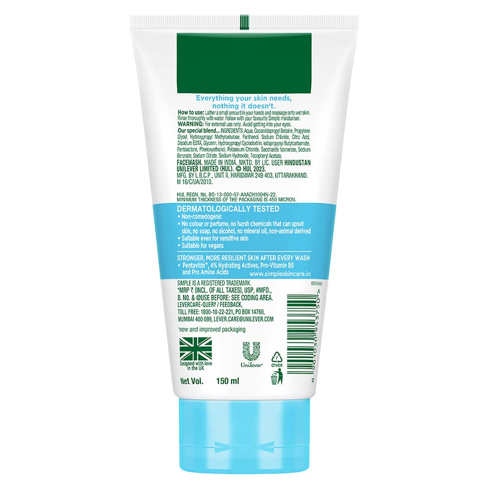 Simple Water Boost Micellar Gel Wash 150 ml | With Moisture Magnet Pentavitin | Deep Cleansing | Gives Dewy Hydrated Skin | For Dry SKin, Pack of 1 Simple Water Boost Micellar Gel Wash 150 ml | With Moisture Magnet Pentavitin | Deep Cleansing | Gives Dewy Hydrated Skin | For Dry SKin, Pack of 1