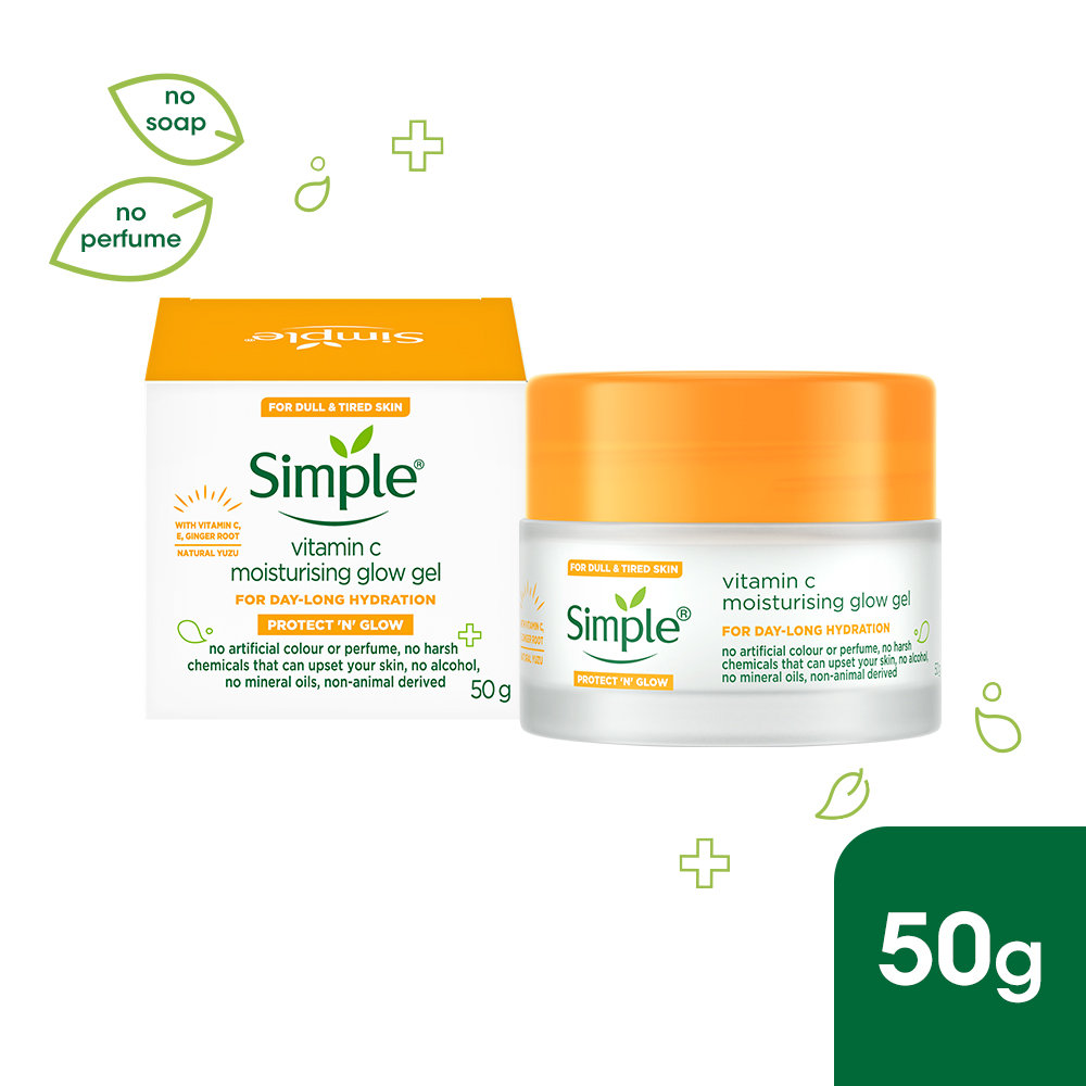 Simple Protect N Glow Vitamin C Moisturising Glow Gel 50 gm | With Vitamin C, Ginger Root & Natural Yuzu | All Day Long Hydration | For Dull & Tired Skin | For Men & Women | For All Skin Type, Oily, Dry, Combination Skin, Pack of 1 Simple Protect N Glow Vitamin C Moisturising Glow Gel 50 gm | With Vitamin C, Ginger Root & Natural Yuzu | All Day Long Hydration | For Dull & Tired Skin | For Men & Women | For All Skin Type, Oily, Dry, Combination Skin, Pack of 1