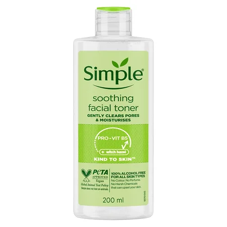 Simple Kind To Skin Soothing Facial Toner 200 ml | Pro Vitamin B5 & Witch Hazel | Gentle Pore Cleansing | Moisturises Skin | Keep Skin Refreshed & Toned | Lightweight | For All Skin Type