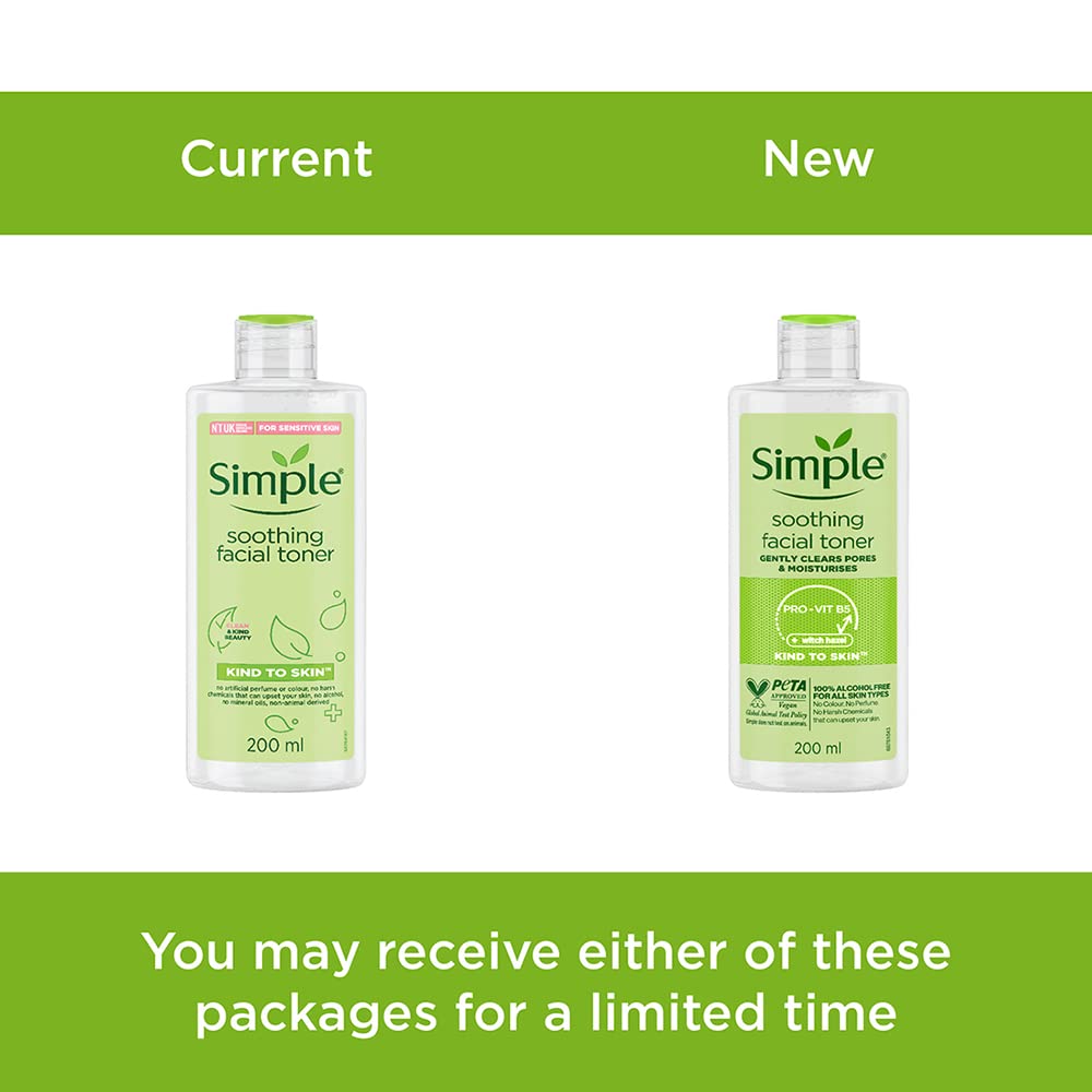 Simple Kind To Skin Soothing Facial Toner 200 ml | Pro Vitamin B5 & Witch Hazel | Gentle Pore Cleansing | Moisturises Skin | Keep Skin Refreshed & Toned | Lightweight | For All Skin Type, Pack of 1 Simple Kind To Skin Soothing Facial Toner 200 ml | Pro Vitamin B5 & Witch Hazel | Gentle Pore Cleansing | Moisturises Skin | Keep Skin Refreshed & Toned | Lightweight | For All Skin Type, Pack of 1