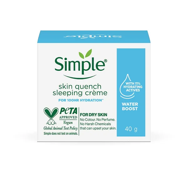 Simple Water Boost Skin Quench Sleeping Creme 40 gm | With Pentavitin And 11% Hydrating Actives | Provides Hydration For 100hrs | For Dry Skin, Pack of 1