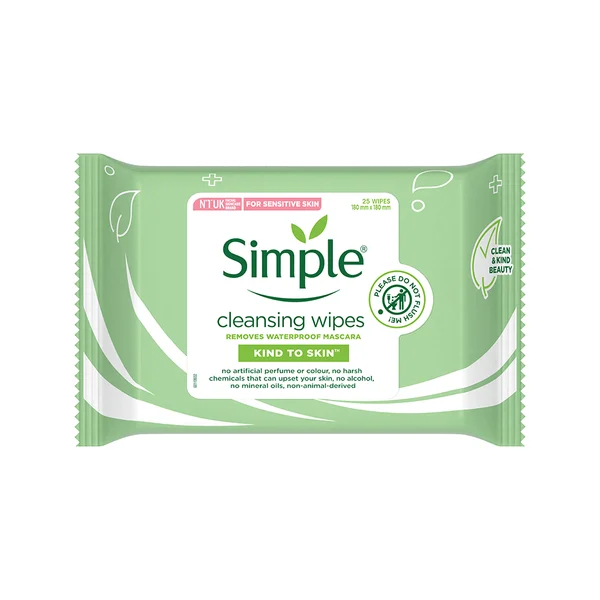 Simple Kind To Skin Cleansing Facial Wipes 25 Wipes | Instantly Removes Waterproof Mascara | Gently Cleanses Make-Up &amp; Dirt | For Sensitive Skin, Pack of 1
