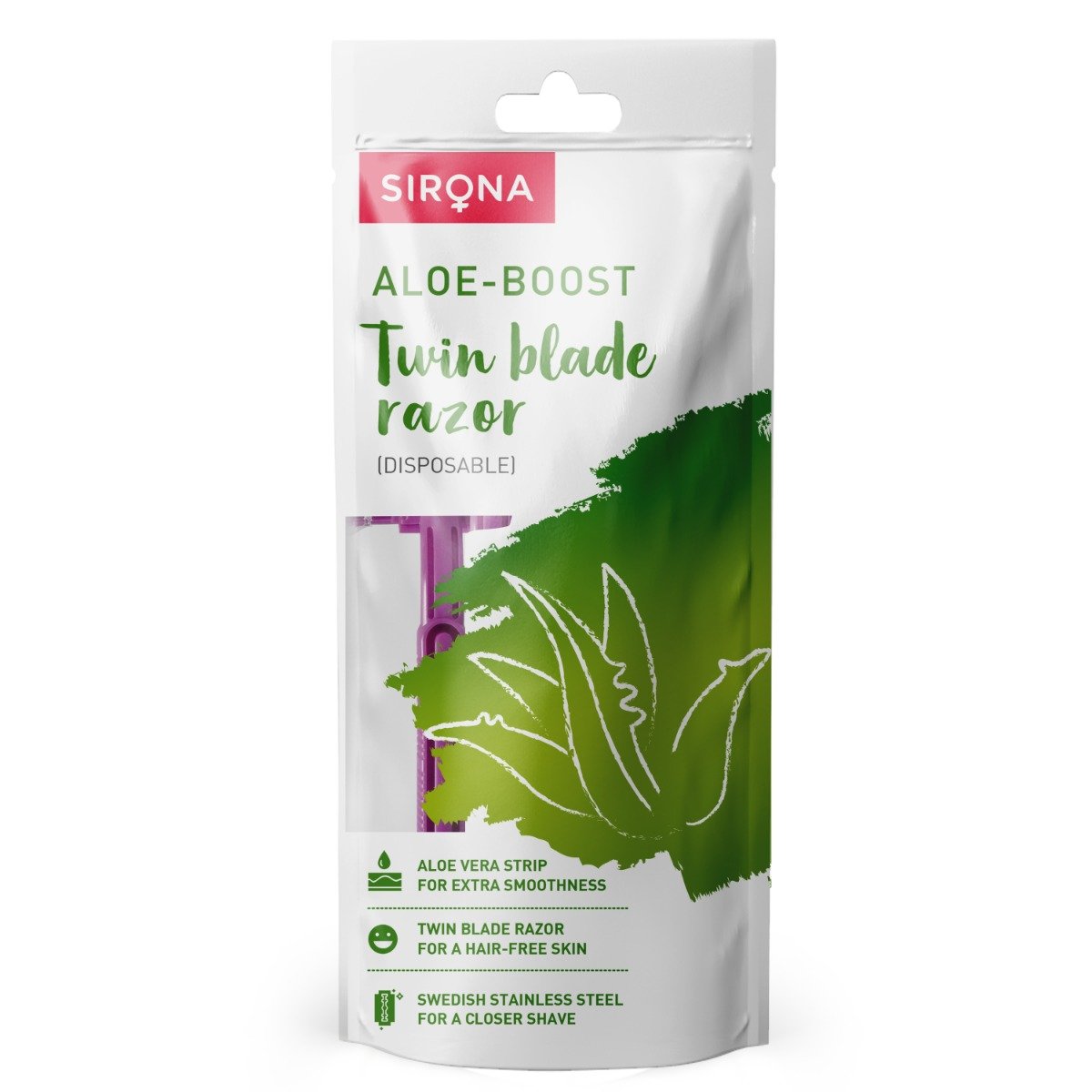 Sirona Aloe-Boost Disposable Twin Blade Razor for Women, 1 Count, Pack of 1 Sirona Aloe-Boost Disposable Twin Blade Razor for Women, 1 Count, Pack of 1