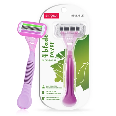 Sirona Aloe-Boost Reusable 4 Blade Razor For Women, 1 Count, Pack of 1