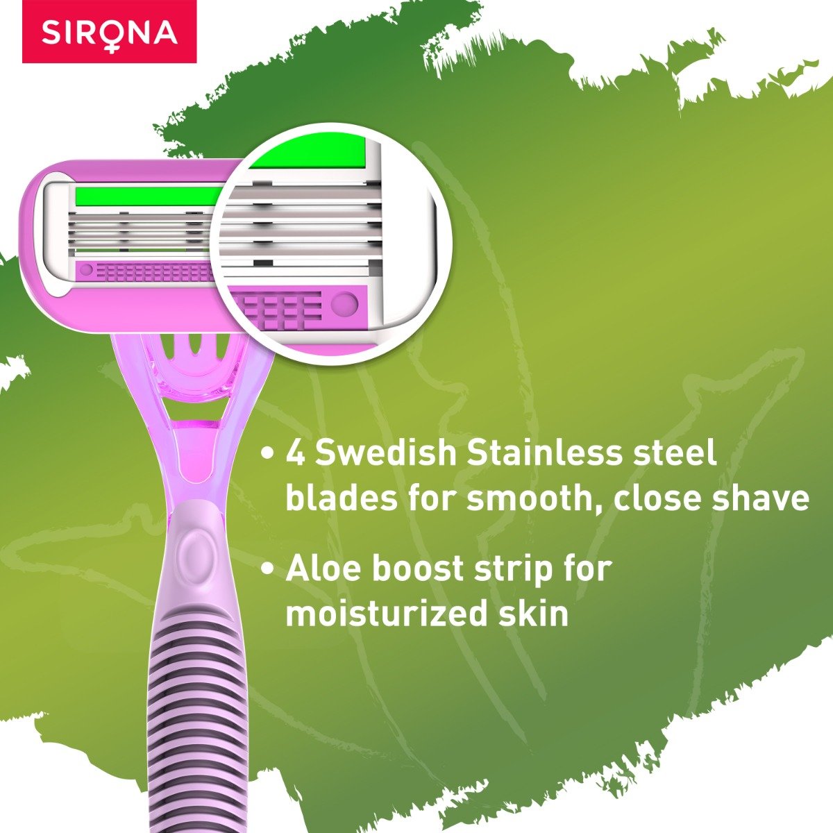 Sirona Aloe-Boost Reusable 4 Blade Razor For Women, 1 Count, Pack of 1 Sirona Aloe-Boost Reusable 4 Blade Razor For Women, 1 Count, Pack of 1