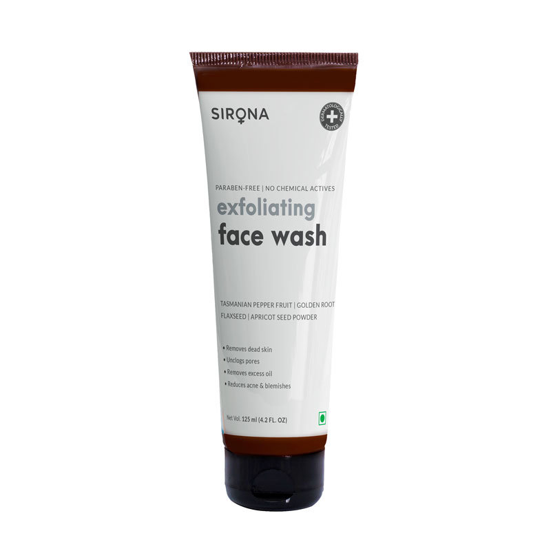 Sirona Exfoliating Facewash 125 ml | Tasmanian Pepper Fruit, Golden Root Flaxseed, Apricot Seed Powder | Removes Excess Oil & Dead Cells | Reduces Acne & Blemishes | Unclog Pores | For All Skin Type, Pack of 1 Sirona Exfoliating Facewash 125 ml | Tasmanian Pepper Fruit, Golden Root Flaxseed, Apricot Seed Powder | Removes Excess Oil & Dead Cells | Reduces Acne & Blemishes | Unclog Pores | For All Skin Type, Pack of 1