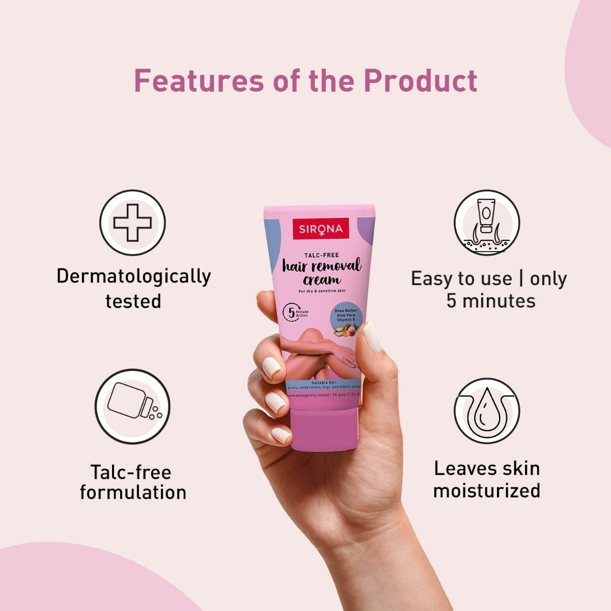 Sirona Hair Removal Cream for Dry & Sensitive Skin, 50 gm, Pack of 1 Sirona Hair Removal Cream for Dry & Sensitive Skin, 50 gm, Pack of 1