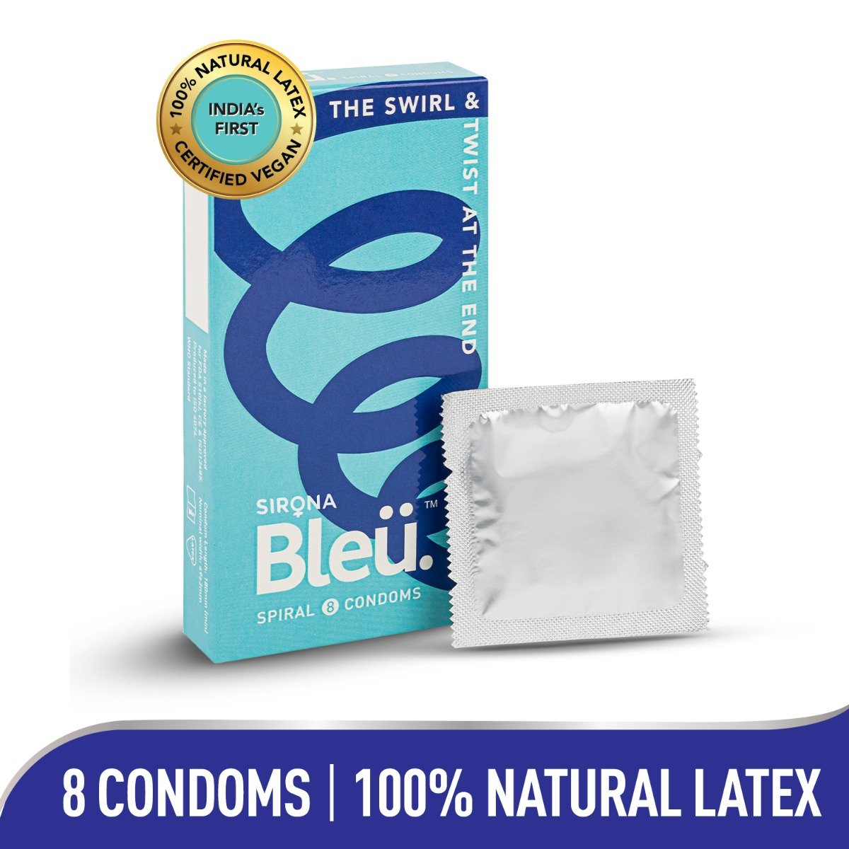 Sirona Bleu Spiral Condoms with 100% Natural Latex, Toxin Free, 8 Count, Pack of 1 Sirona Bleu Spiral Condoms with 100% Natural Latex, Toxin Free, 8 Count, Pack of 1
