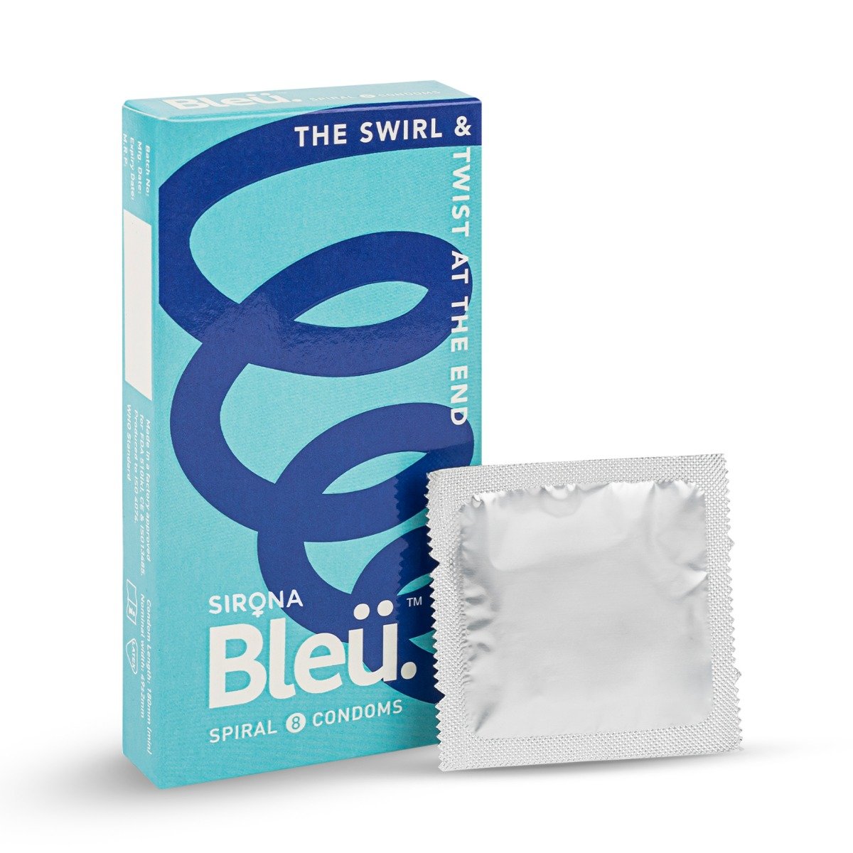 Sirona Bleu Spiral Condoms with 100% Natural Latex, Toxin Free, 8 Count, Pack of 1 Sirona Bleu Spiral Condoms with 100% Natural Latex, Toxin Free, 8 Count, Pack of 1