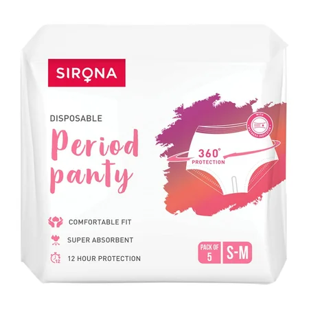 Sirona Disposable Period Panty for Women S-M, 5 Count