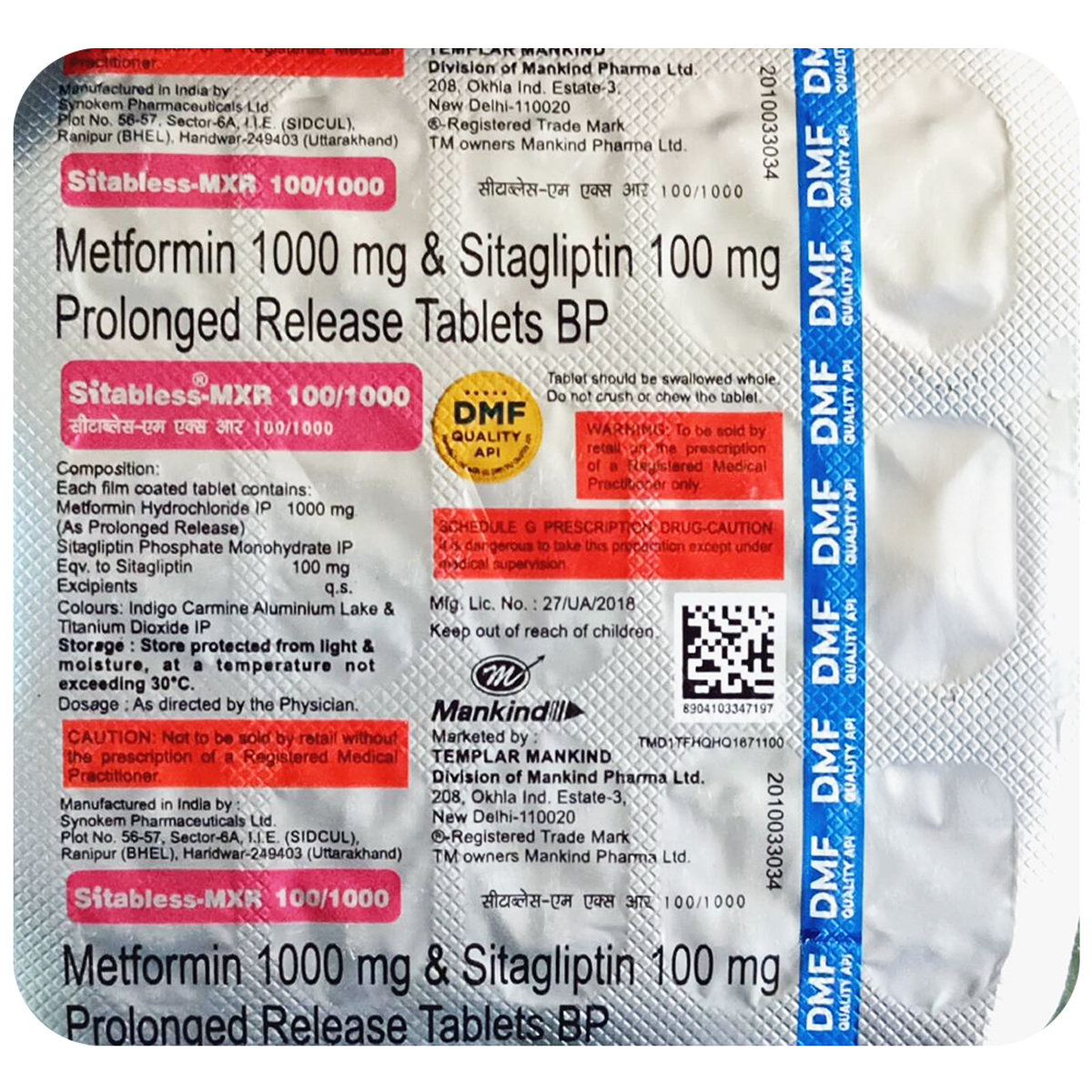 Sitabless-MXR 100 mg/1000 mg Tablet 15's, Pack of 15 Sitabless-MXR 100 mg/1000 mg Tablet 15's, Pack of 15