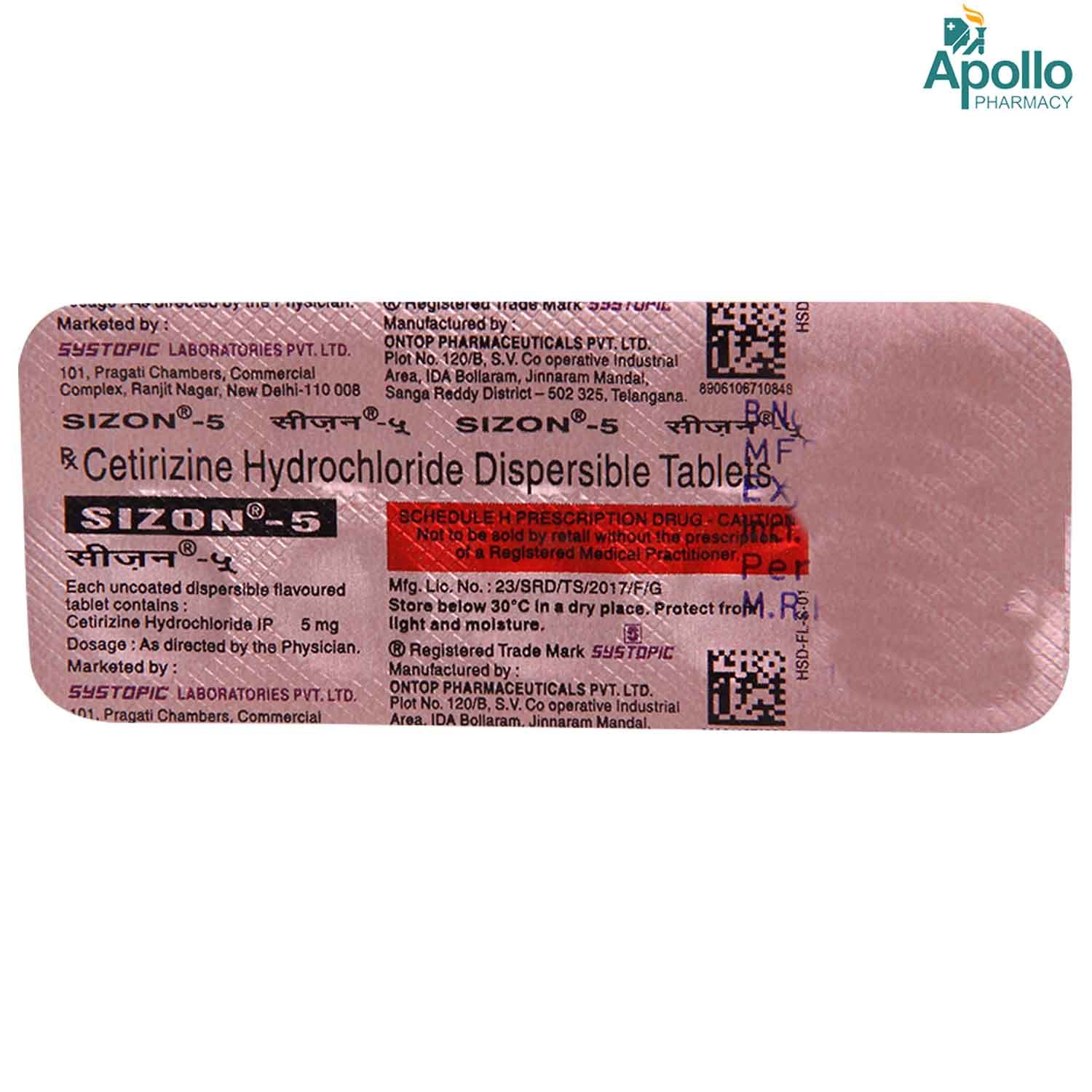 Sizon 5 Tablet 10 s Price Uses Side Effects Composition Apollo Sizon 5 Tablet 10 s Price Uses Side Effects Composition Apollo