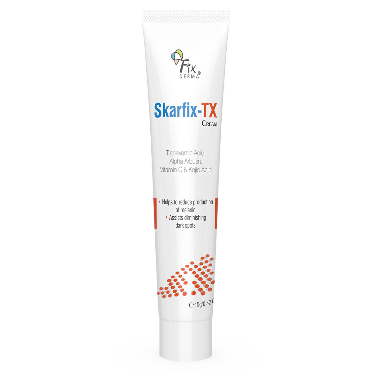 Fixderma Skarfix-TX Cream, 15 gm | Tranexamic Acid, Alpha Arbutin, Vitamin C & Kojic Acid | Reduce Melanin Production | Lightens Dark Spots | For Uneven Skin Tone & Melasma Treatment, Pack of 1 Fixderma Skarfix-TX Cream, 15 gm | Tranexamic Acid, Alpha Arbutin, Vitamin C & Kojic Acid | Reduce Melanin Production | Lightens Dark Spots | For Uneven Skin Tone & Melasma Treatment, Pack of 1