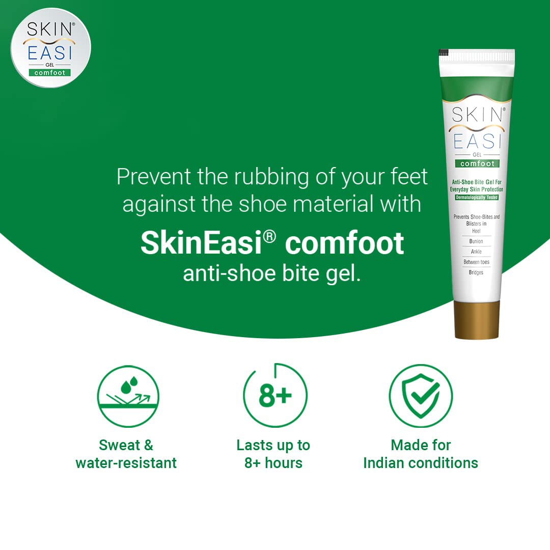 SkinEasi Comfoot Anti Shoe-Bite Gel 20 gm | Prevents Shoe Bites & Blister | Sweat Proof | Water Repellent | Non Greasy | For All Skin Type, Pack of 1 SkinEasi Comfoot Anti Shoe-Bite Gel 20 gm | Prevents Shoe Bites & Blister | Sweat Proof | Water Repellent | Non Greasy | For All Skin Type, Pack of 1