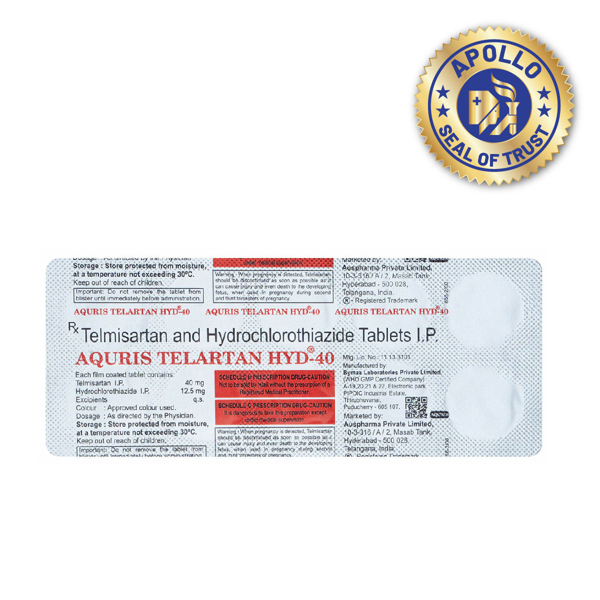 Aquris Telartan Hyd-40 Tablet 10's, Pack of 10 Aquris Telartan Hyd-40 Tablet 10's, Pack of 10