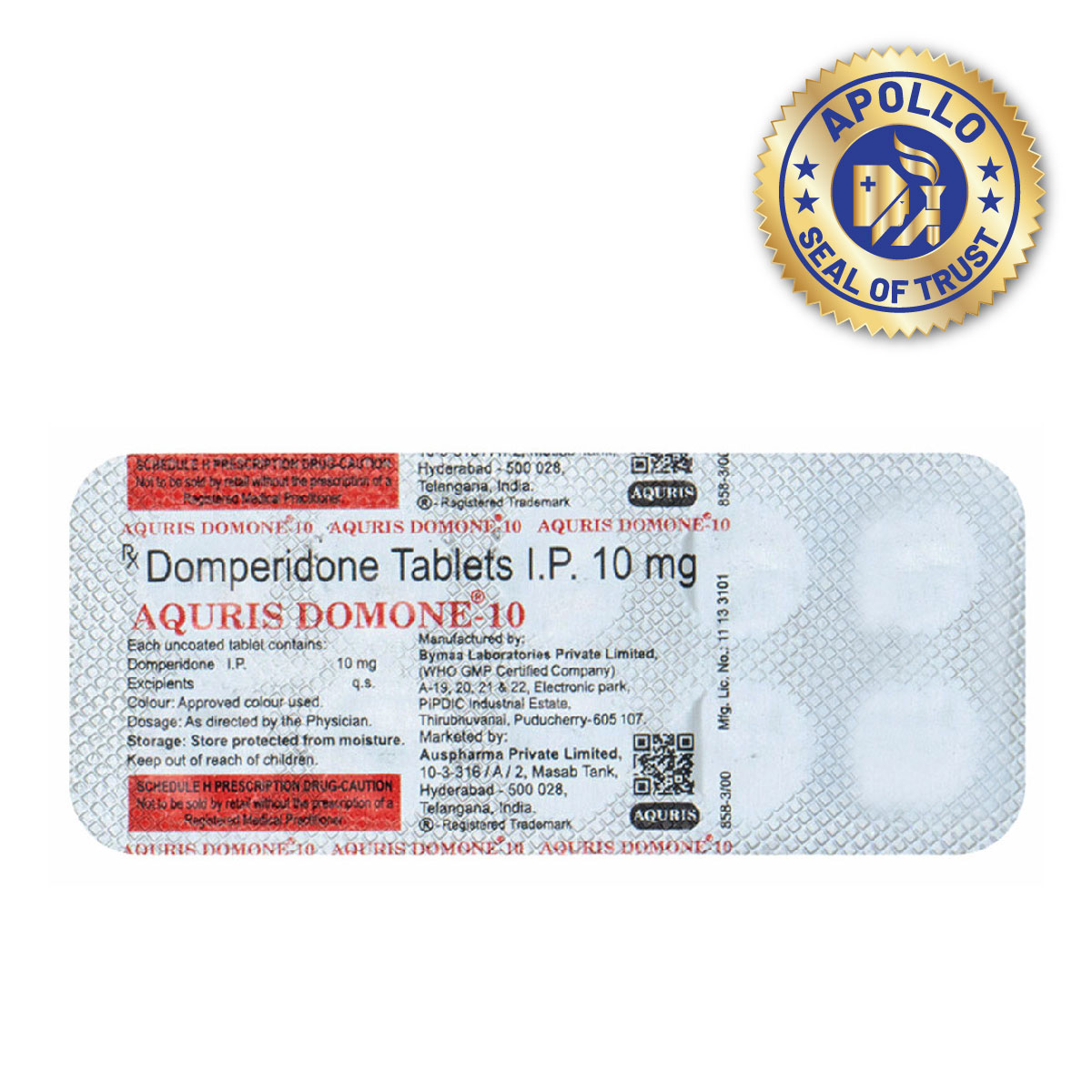 Aquris Domone-10 Tablet 10's, Pack of 10 TabletS Aquris Domone-10 Tablet 10's, Pack of 10 TabletS