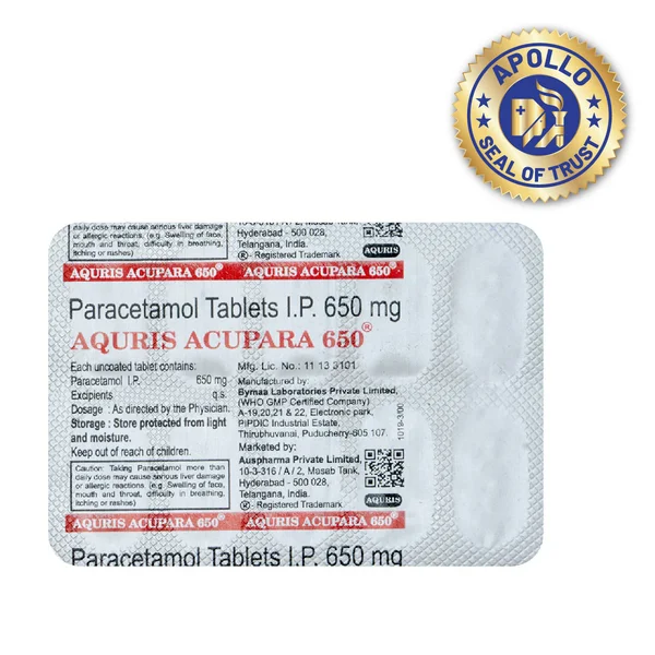 Aquris Acupara 650 mg Tablet 10's