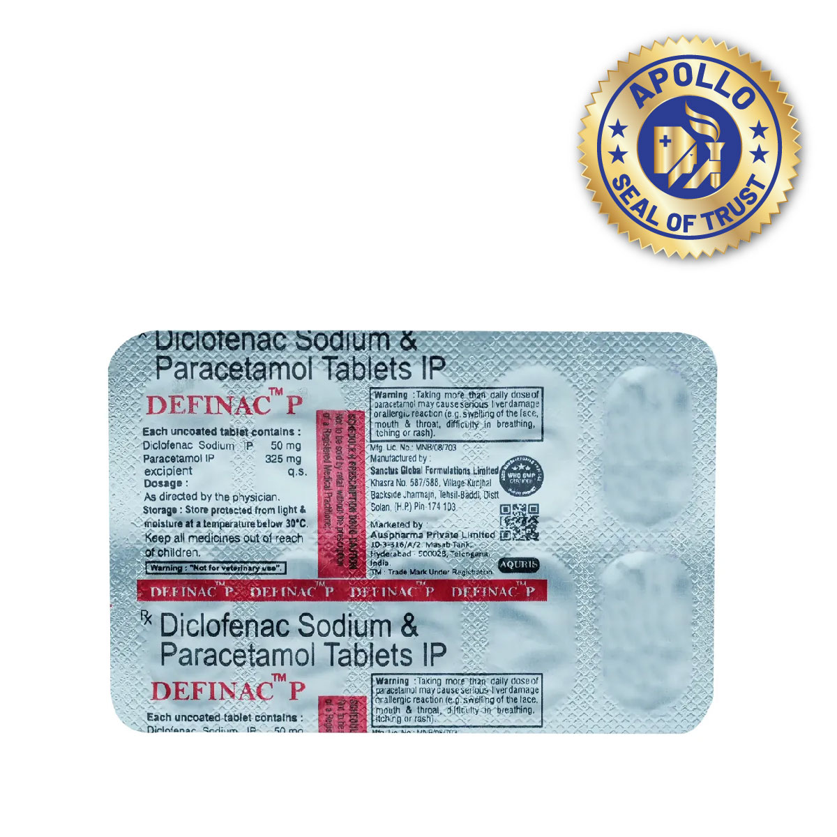 Definac P 50/325 Tablet 10's, Pack of 10 TABLETS Definac P 50/325 Tablet 10's, Pack of 10 TABLETS