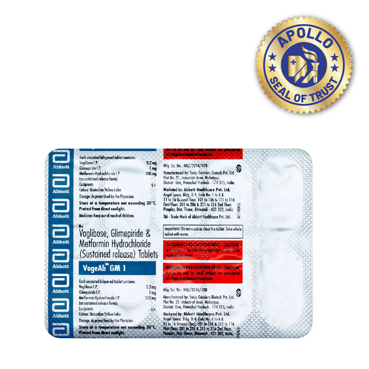 Vogeab GM 1 Tablet 10'S, Pack of 10 TABLETS Vogeab GM 1 Tablet 10'S, Pack of 10 TABLETS