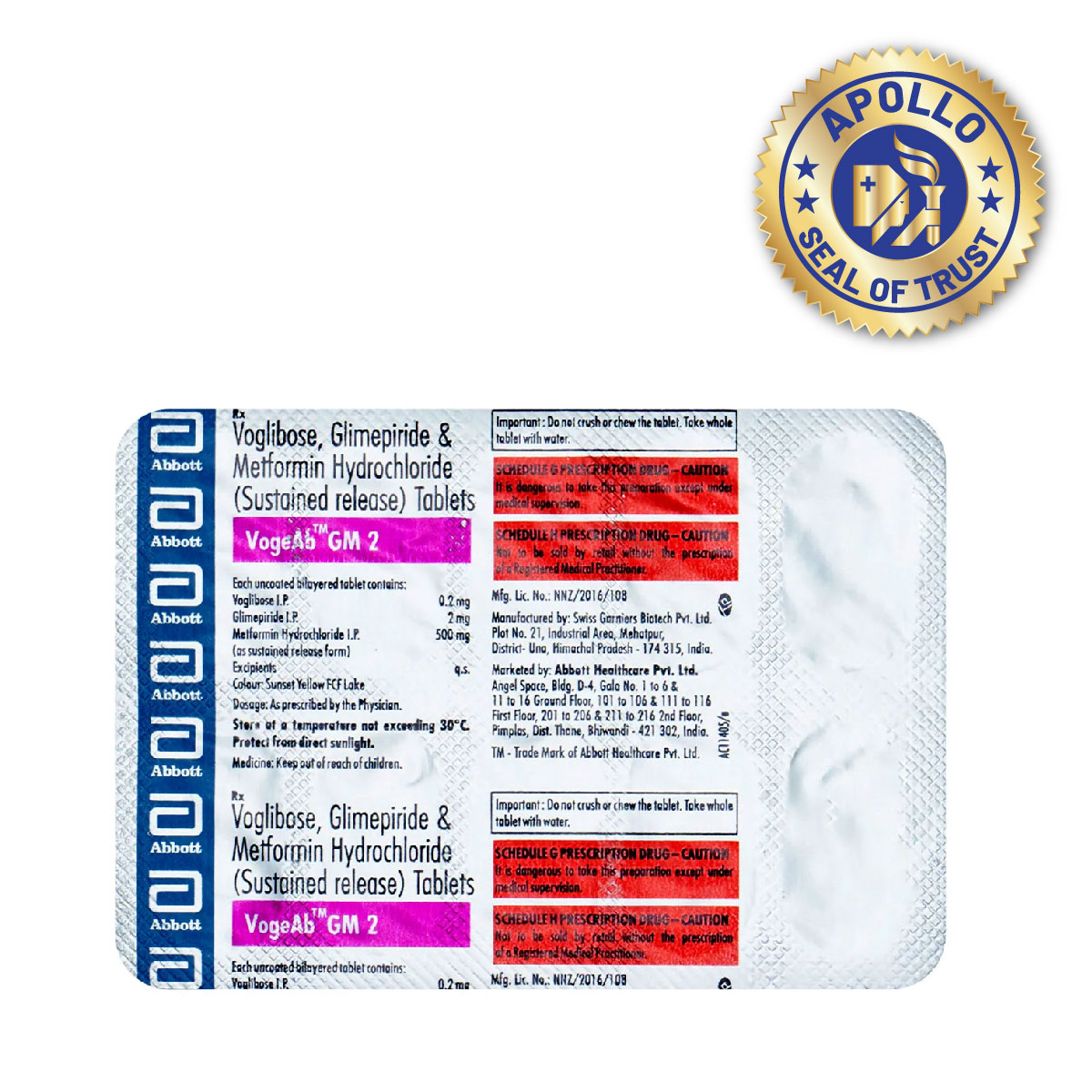 Vogeab GM 2 Tablet 10'S, Pack of 10 TABLETS Vogeab GM 2 Tablet 10'S, Pack of 10 TABLETS