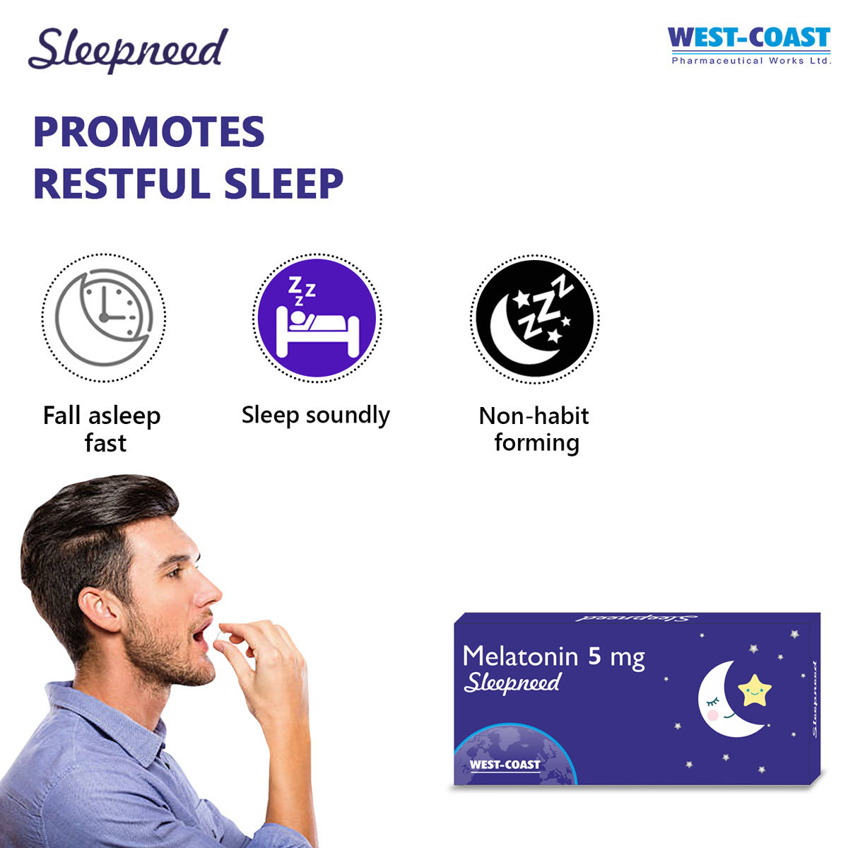 Westcoast Sleepneed Melatonin 5mg, 10 Tablets, Pack of 10 TabletS Westcoast Sleepneed Melatonin 5mg, 10 Tablets, Pack of 10 TabletS