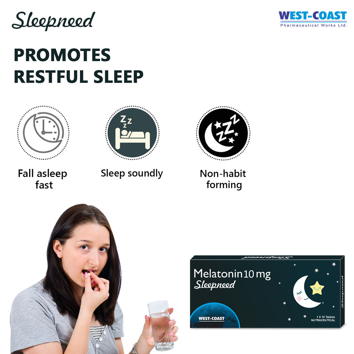 Westcoast Sleepneed Melatonin 10mg, 10 Tablets, Pack of 10 TabletS Westcoast Sleepneed Melatonin 10mg, 10 Tablets, Pack of 10 TabletS
