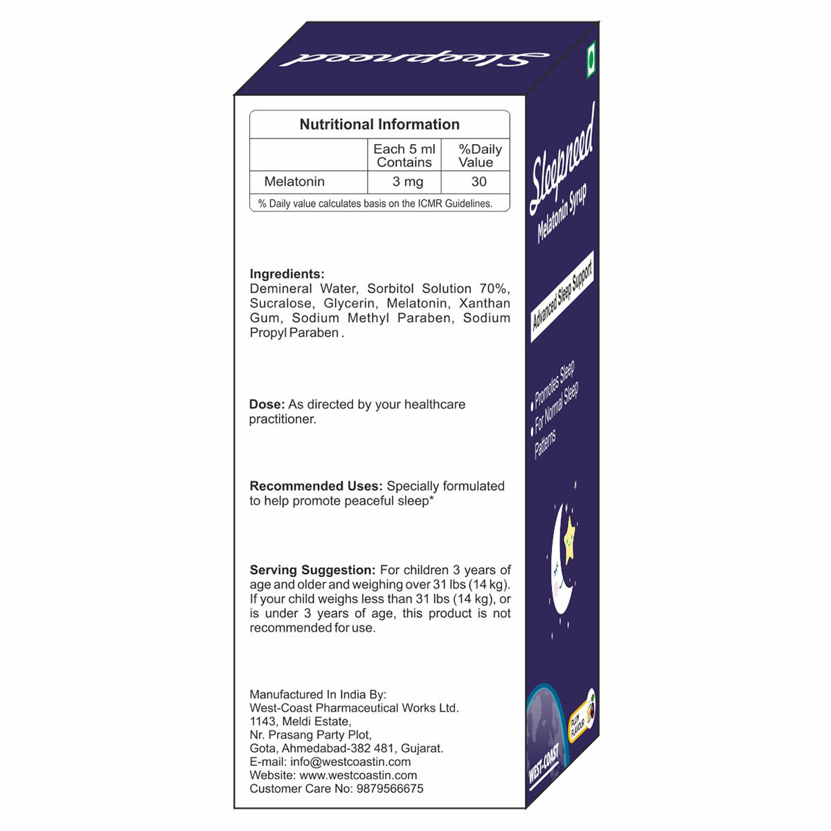 Westcoast Sleepneed Melatonin Syrup, 100 ml, Pack of 1 Syrup Westcoast Sleepneed Melatonin Syrup, 100 ml, Pack of 1 Syrup