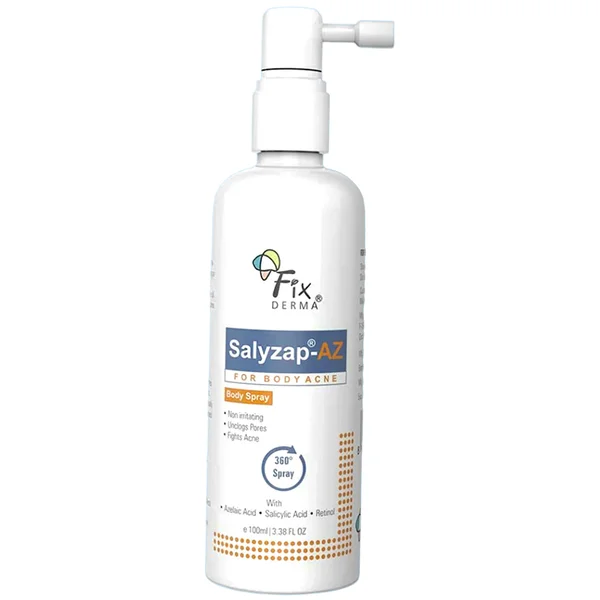 Fixderma Salyzap AZ For Body Acne Spray 100ml -  2% Salicylic Acid + 2% Azelaic Acid - For Back and Upeer Arms