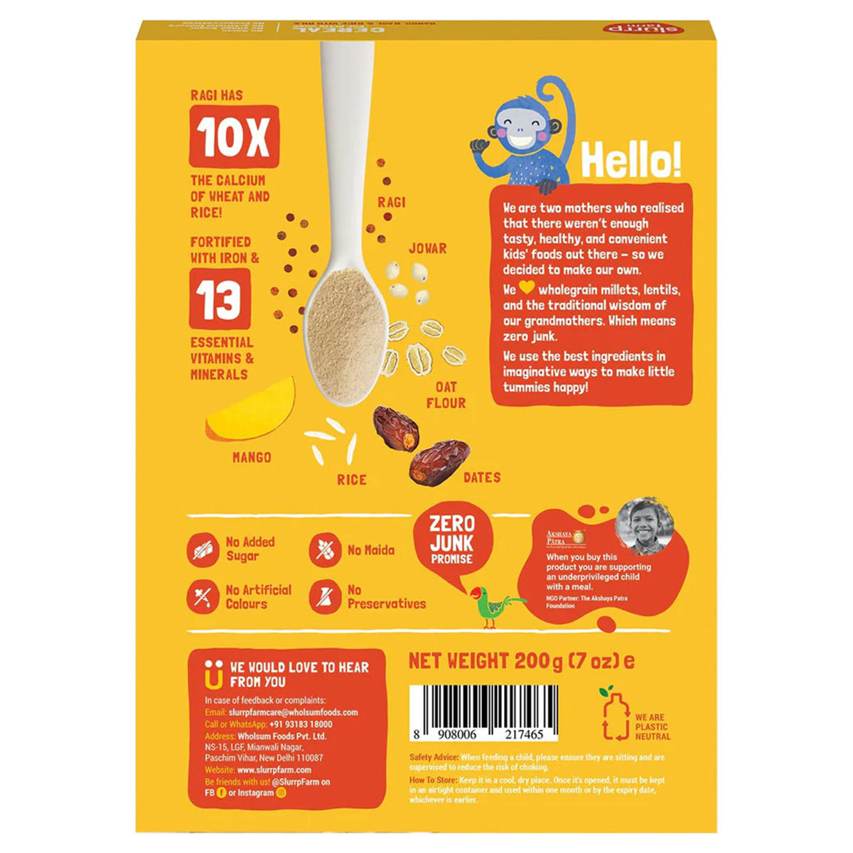 Slurrp Farm Mango, Ragi & Rice With Milk Baby Cereal, 200 gm, Pack of 1 Slurrp Farm Mango, Ragi & Rice With Milk Baby Cereal, 200 gm, Pack of 1