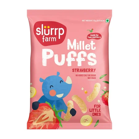 Slurrp Farm Millet Puffs Strawberry, 15 gm
