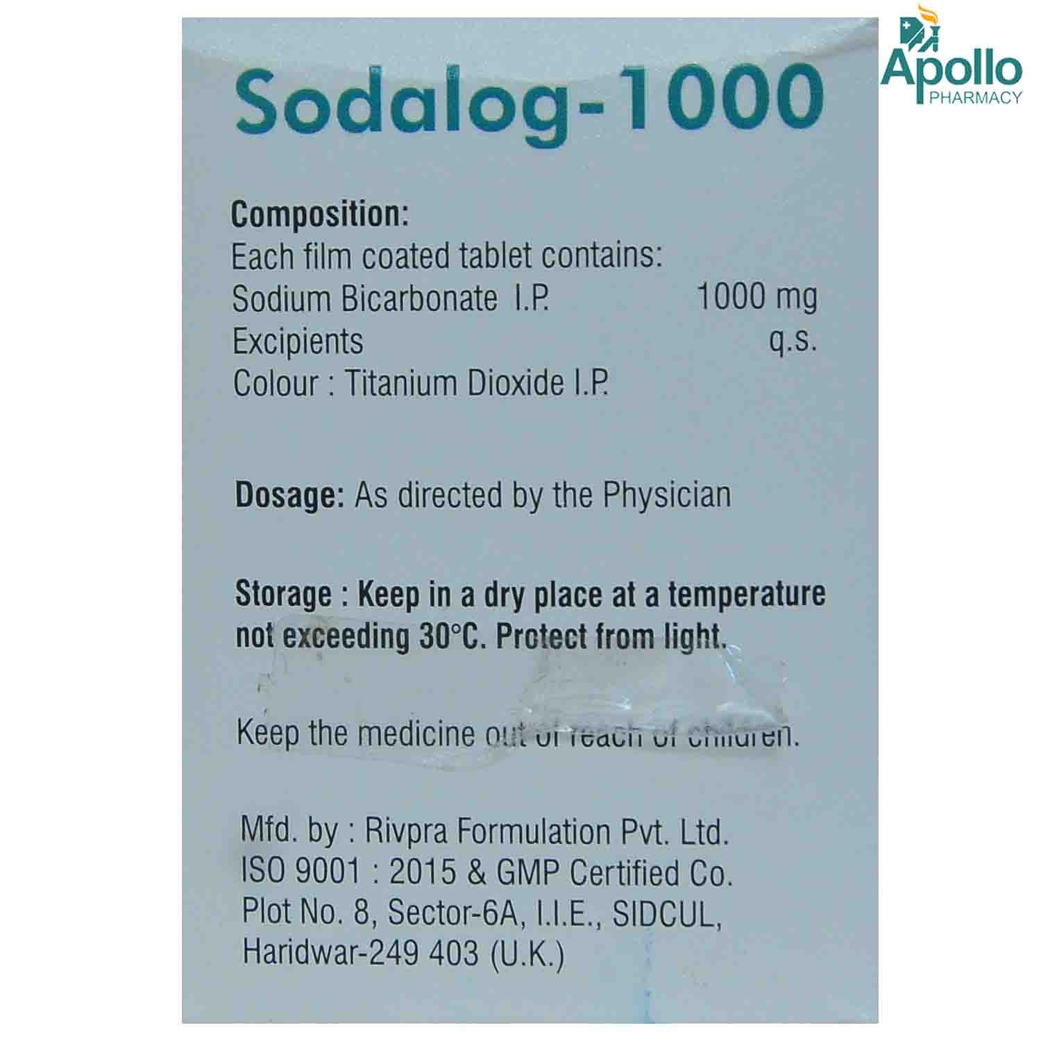 SODALOG 1000MG TABLET 10'S, Pack of 10 TabletS SODALOG 1000MG TABLET 10'S, Pack of 10 TabletS
