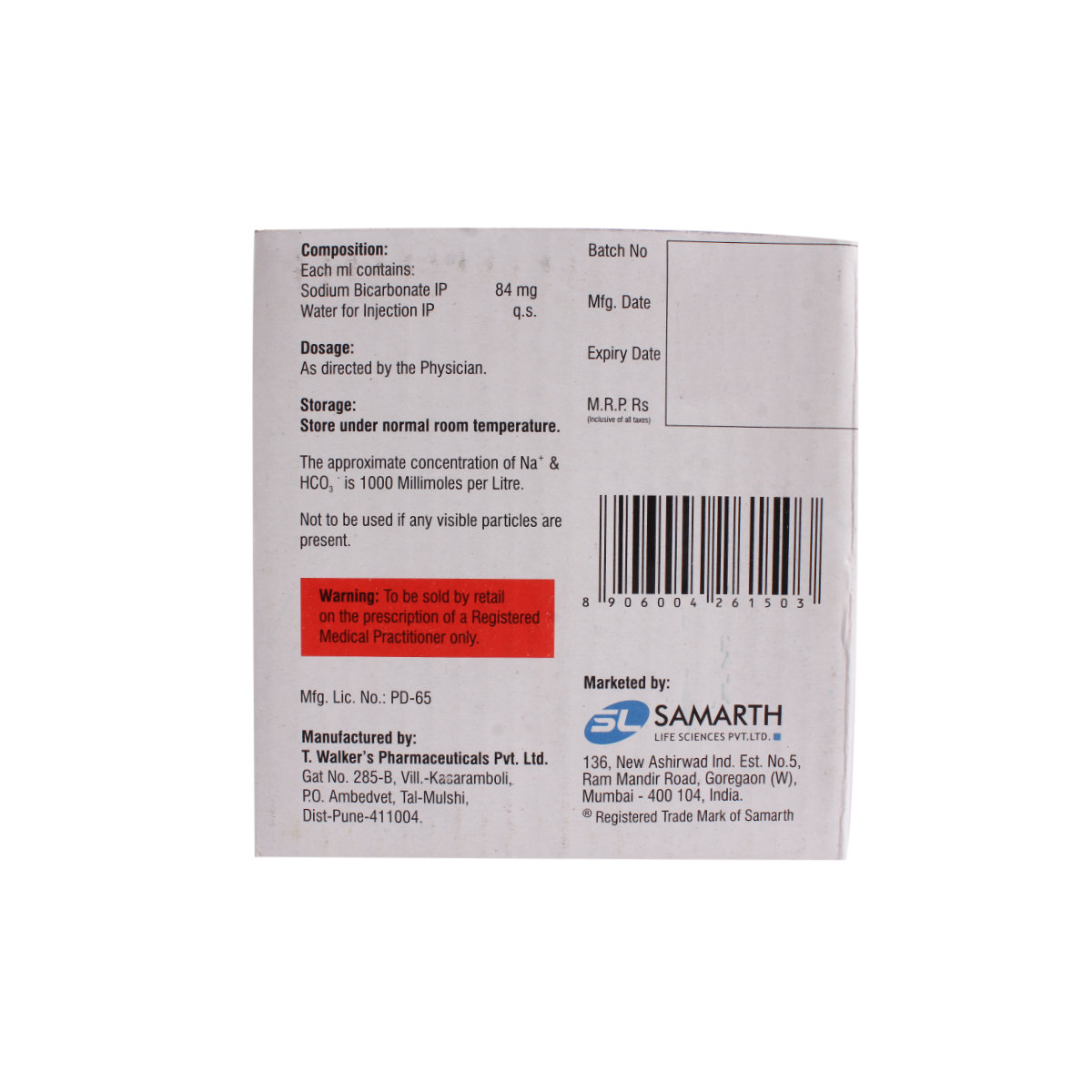 Sodabicarb 8.4%W/V Injection 25 ml, Pack of 1 Sodabicarb 8.4%W/V Injection 25 ml, Pack of 1