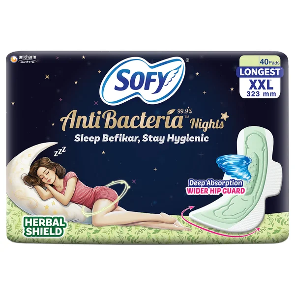 Sofy Antibacteria Nights Pads XXL, 40 Count