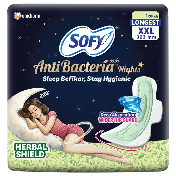 Sofy Antibacteria Nights Pads XXL, 15 Count
