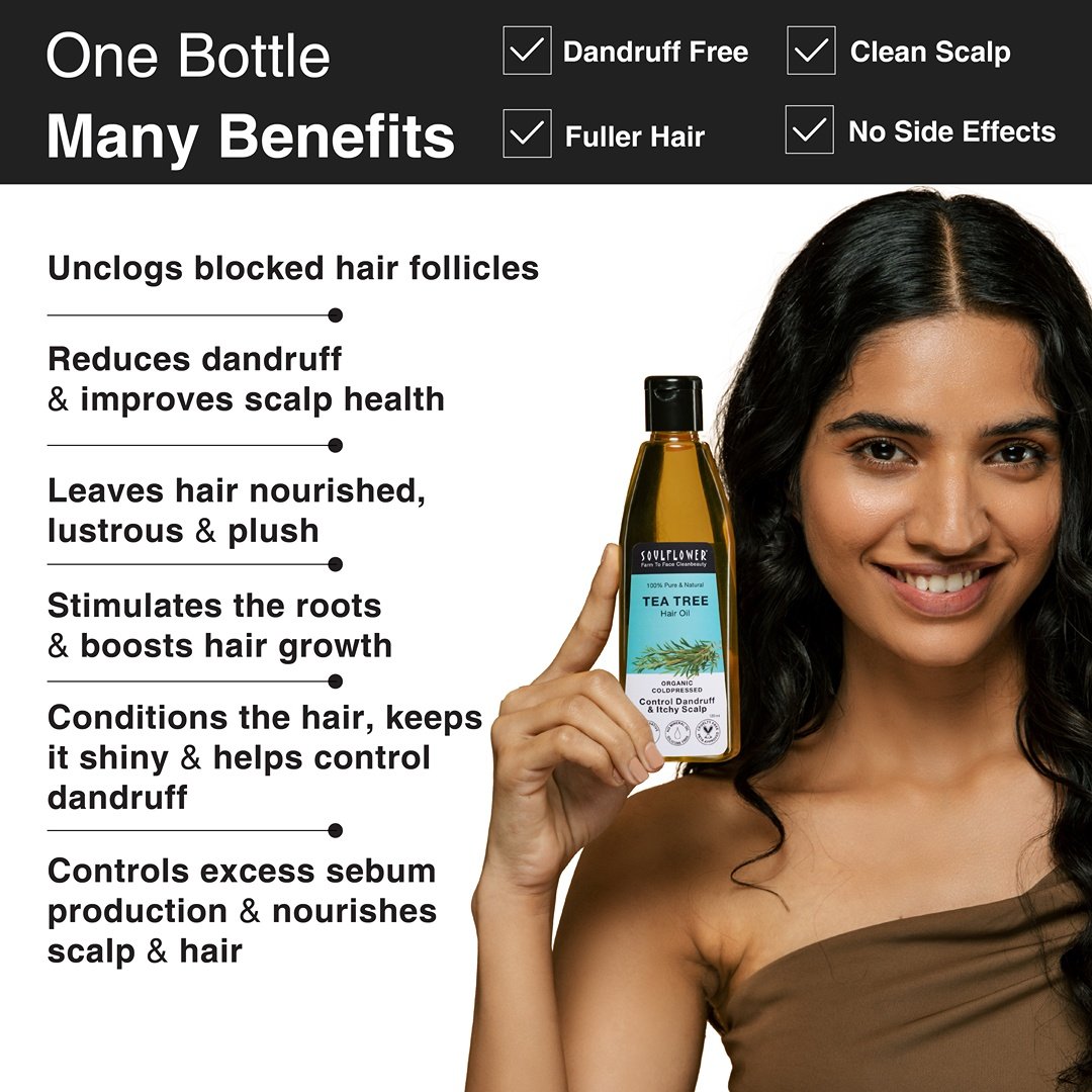 Soulflower Tea Tree Hair Oil for Dandruff & Itchy Scalp, 120 ml, Pack of 1 Soulflower Tea Tree Hair Oil for Dandruff & Itchy Scalp, 120 ml, Pack of 1