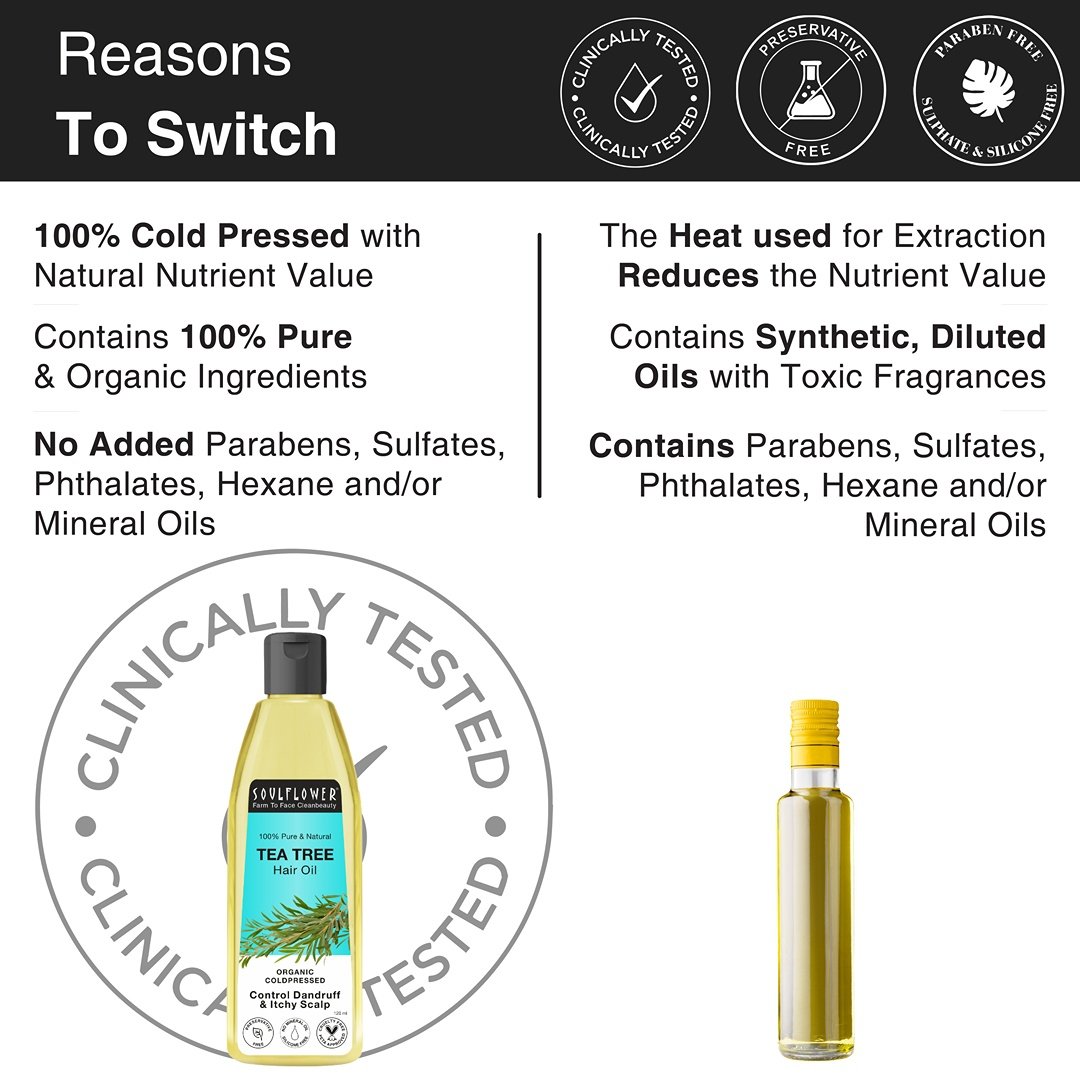 Soulflower Tea Tree Hair Oil for Dandruff & Itchy Scalp, 120 ml, Pack of 1 Soulflower Tea Tree Hair Oil for Dandruff & Itchy Scalp, 120 ml, Pack of 1