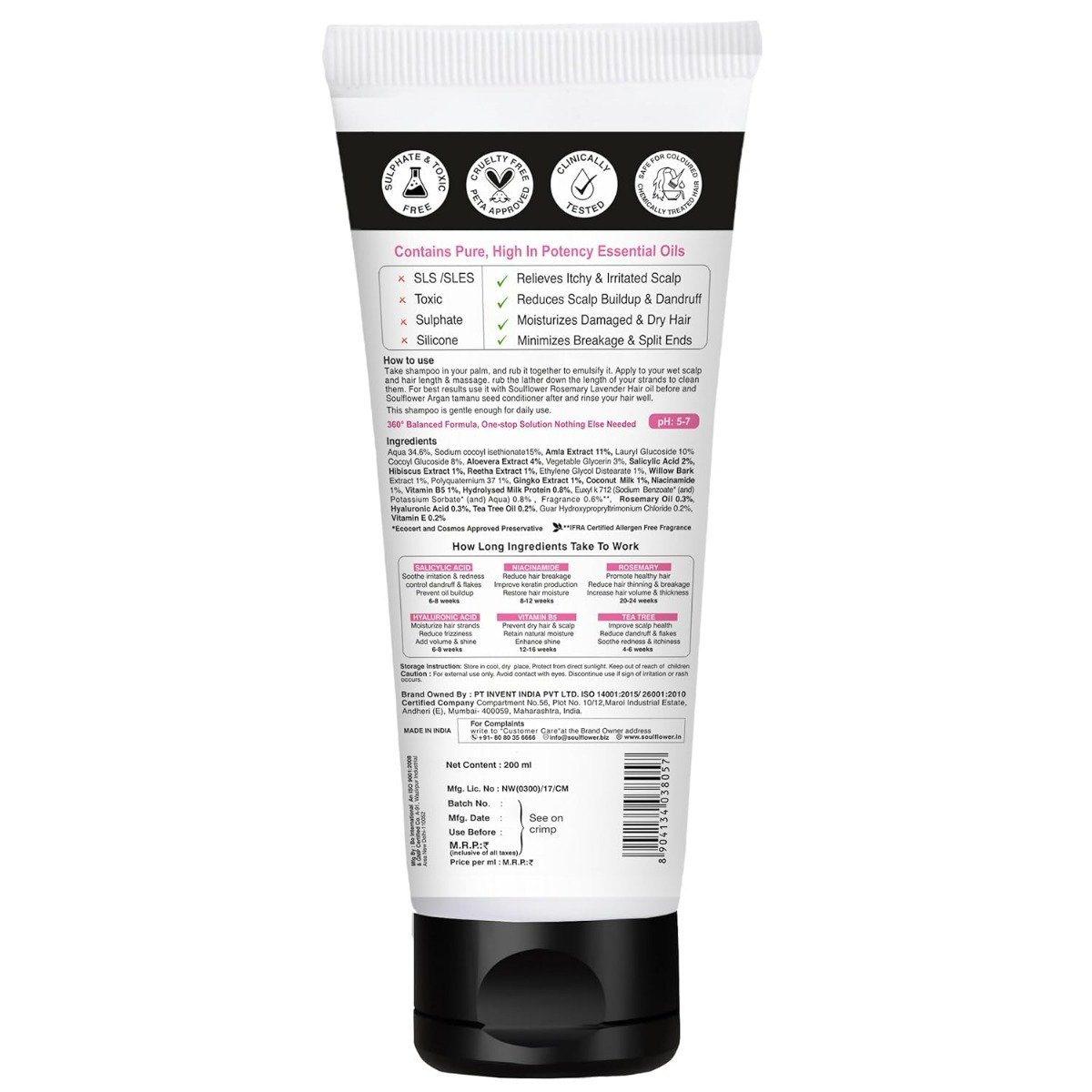 Soulflower Pro Vitamin B5 Rosemary Tea Tree Shampoo, 200 ml, Pack of 1 Soulflower Pro Vitamin B5 Rosemary Tea Tree Shampoo, 200 ml, Pack of 1