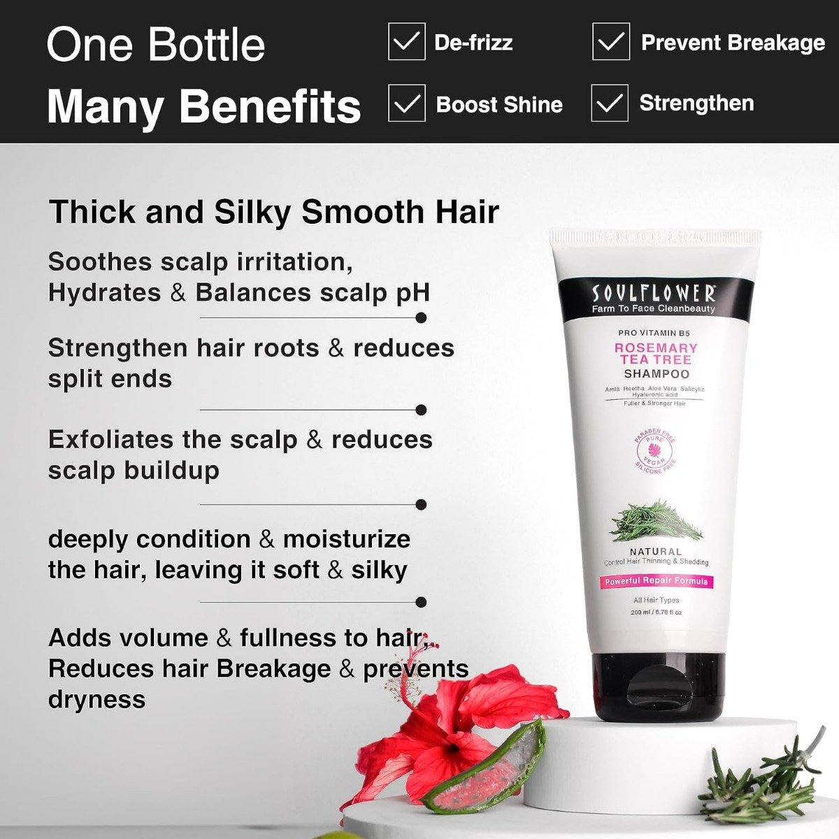 Soulflower Pro Vitamin B5 Rosemary Tea Tree Shampoo, 200 ml, Pack of 1 Soulflower Pro Vitamin B5 Rosemary Tea Tree Shampoo, 200 ml, Pack of 1