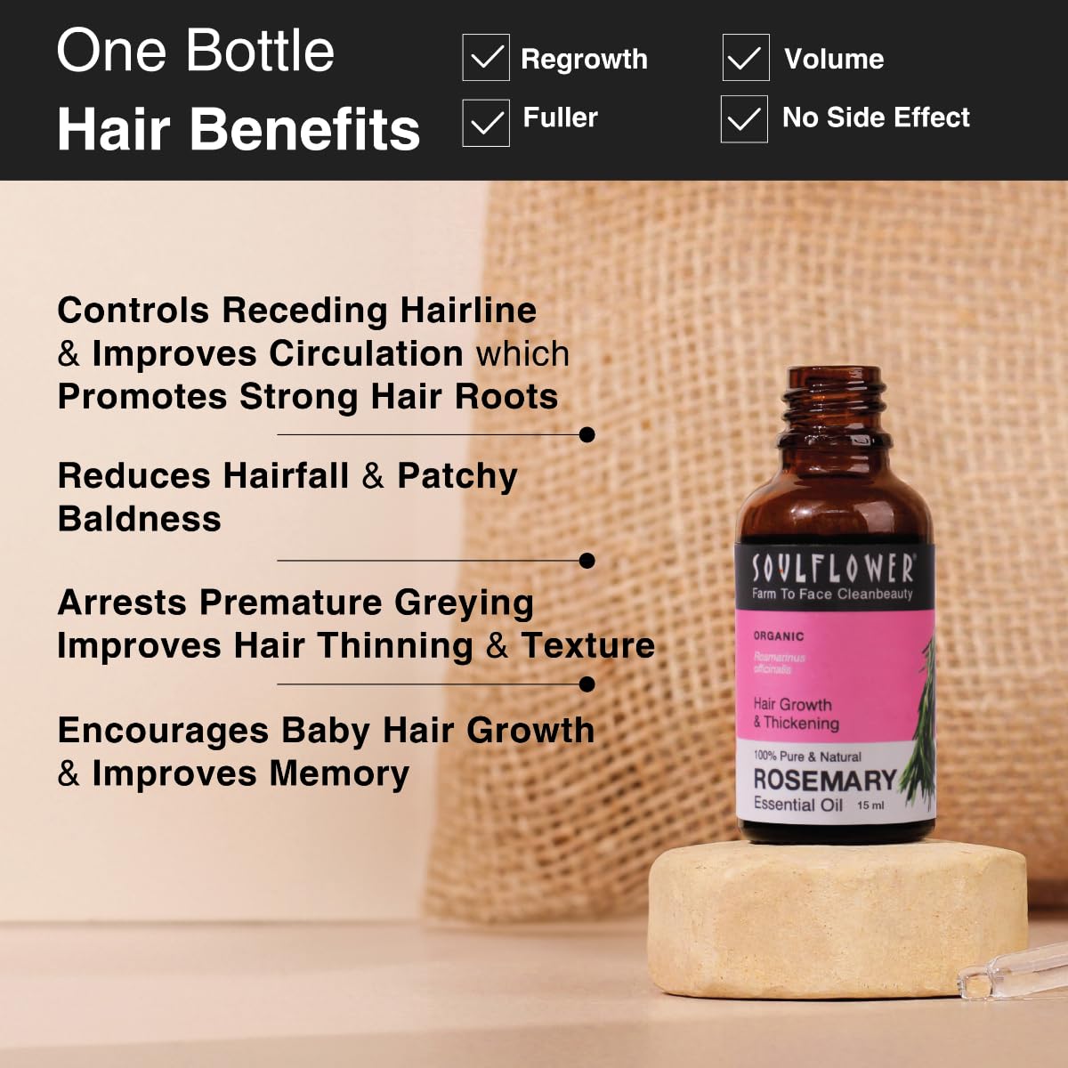 Soulflower Rosemary Essential Oil for Hair Growth, 15 ml, Pack of 1 Soulflower Rosemary Essential Oil for Hair Growth, 15 ml, Pack of 1