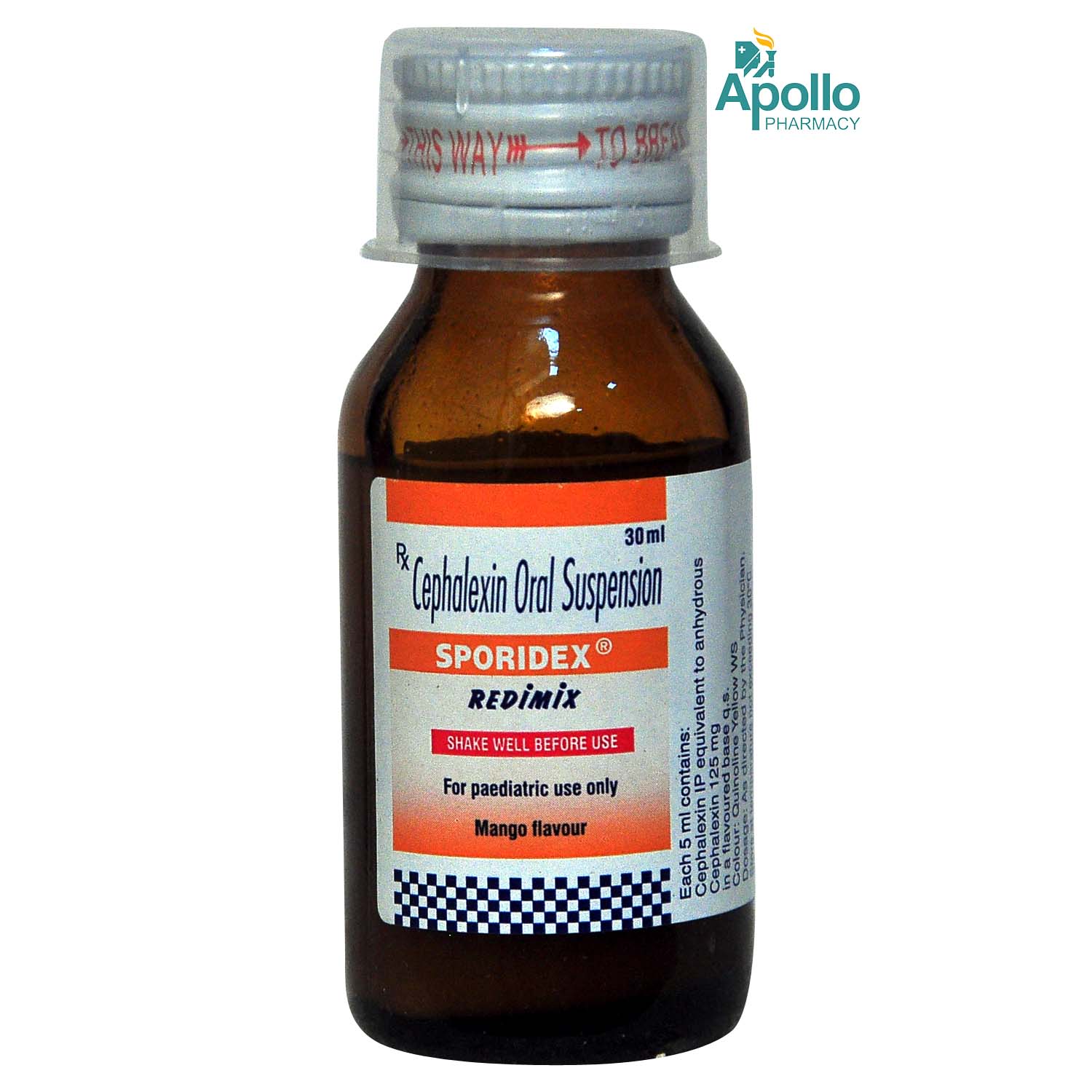 Sporidex Redimix 125 mg Mango Flavour Suspension 30 ml, Pack of 1 Suspension Sporidex Redimix 125 mg Mango Flavour Suspension 30 ml, Pack of 1 Suspension